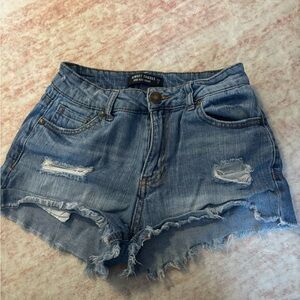 Almost Famous Medium Blue Distressed Denim Cutoff Shorts